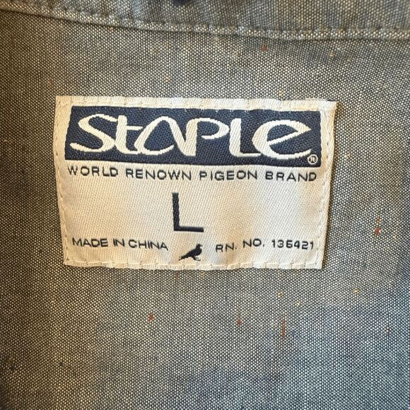 Staple Pigeon Men's Geometric Long Sleeve Button Down Shirt Blue Size Large - Picture 4 of 7